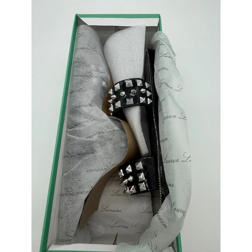 Lauren Lorraine Black Patent Jelly Studded Slide Sandals Silver Pyramid Stud 8.5